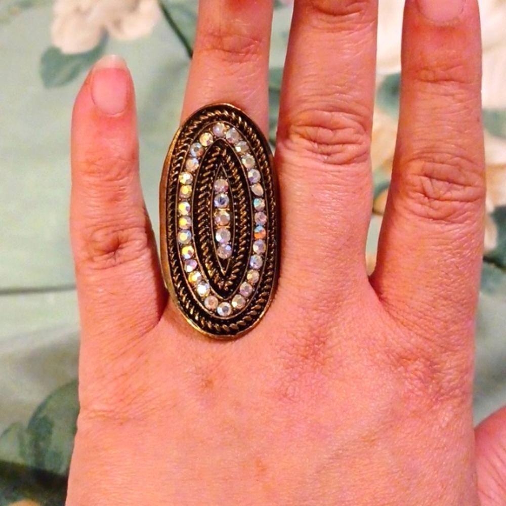 Women Bronze stone and crystals adjustable ring